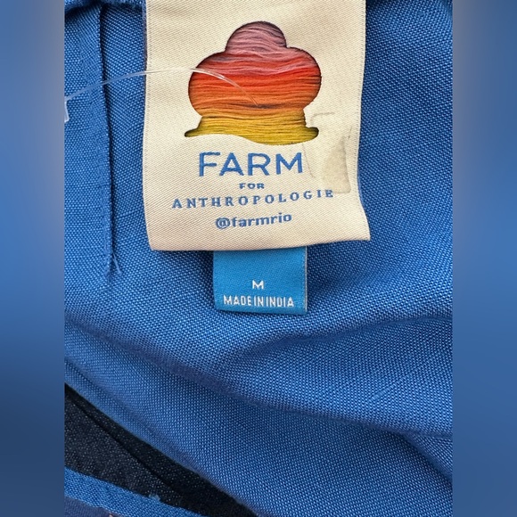 FARM Rio Anthropologie One Shoulder Cut Out Embroidered Linen Jumpsuit Blue M - Picture 11 of 11